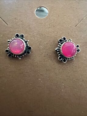 Vintage-Inspired Pink Stone Sterling Stud Earrings